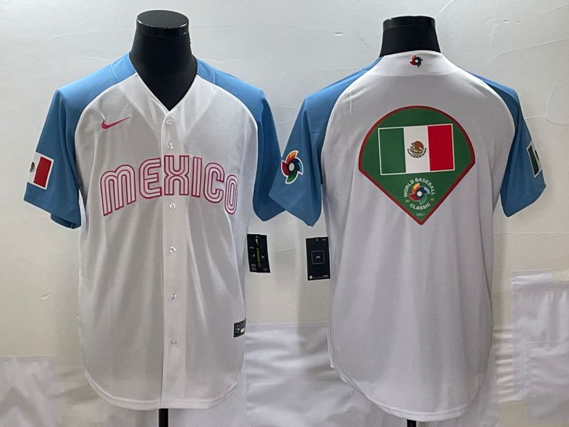 Men 2023 World Cub Mexico Blank White blue Nike MLB Jersey12->more jerseys->MLB Jersey